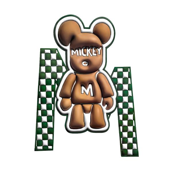 طرح خرس قهوه‌ای با لوگوی میکی موس برای چاپ کوسن، پوستر دیواری سه بعدی و دکوراسیون مدرن اتاق خواب