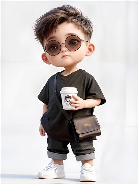 کاراکتر پسر خوش‌تیپ با عینک دودی و فنجان قهوه برای چاپ پوستر دیواری کافه، بوتیک و اتاق نوجوان