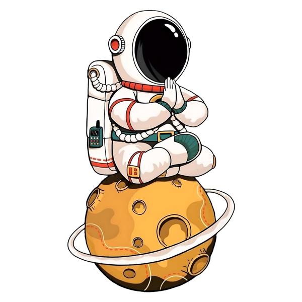 طرح گرافیکی فضانورد در حال مدیتیشن روی سیاره زحل مناسب چاپ روی تیشرت، ماگ و پوستر دیواری فانتزی