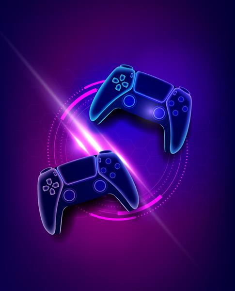 طرح نئونی دسته‌های کنسول بازی (PS5) ویژه پوستر دیواری اتاق گیمینگ، گیم‌نت و استیکر لپ‌تاپ