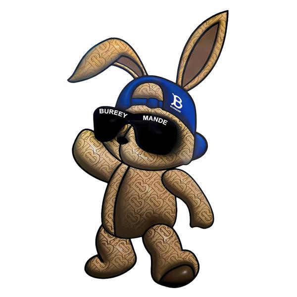 خرگوش مدرن با کلاه و عینک آفتابی برند لاکچری برای پوستر دیواری اتاق نوجوان و چاپ روی تیشرت و هودی