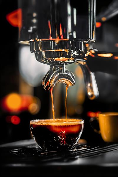 عکس باکیفیت عصاره‌گیری اسپرسو با دستگاه صنعتی ویژه پوستر دیواری کافه، کافی‌شاپ و آشپزخانه‌های مدرن