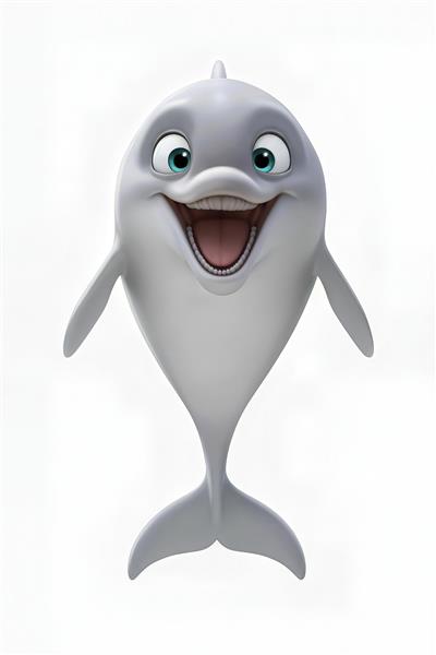 پوستر دیواری کاراکتر انیمیشن پسر دلفینی با لبخند شاد برای دکوراسیون اتاق کودک، مهدکودک و شهربازی سرپوشیده
