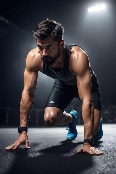 پوستر دیواری ورزشی مرد ورزشکار در حالت استارت برای دکوراسیون باشگاه بدنسازی و فیتنس و اتاق جوانان