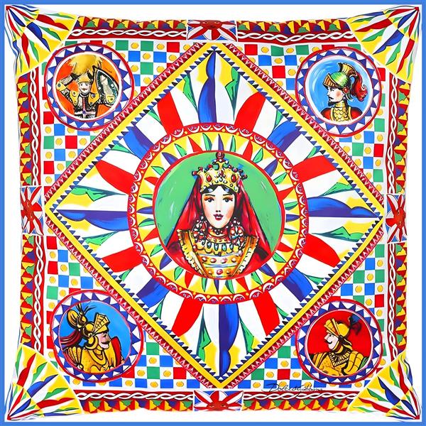 طرح فانتزی و رنگارنگ رومیزی با نقش ملکه و سربازان برای چاپ روی کوسن، رومیزی و بشقاب‌های تزیینی