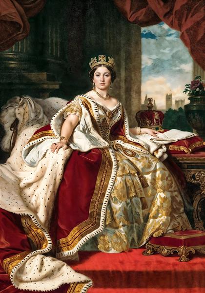 نقاشی کلاسیک ملکه ویکتوریا با جامه سلطنتی و تاج طلا جهت نصب در عمارت‌های لوکس و لابی هتل‌های مجلل