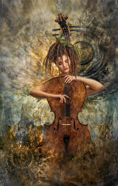 پوستر دیواری مدرن و هنری نوازنده ویولنسل با طرح انتزاعی مناسب برای آموزشگاه موسیقی، اتاق نشیمن و دفتر کار