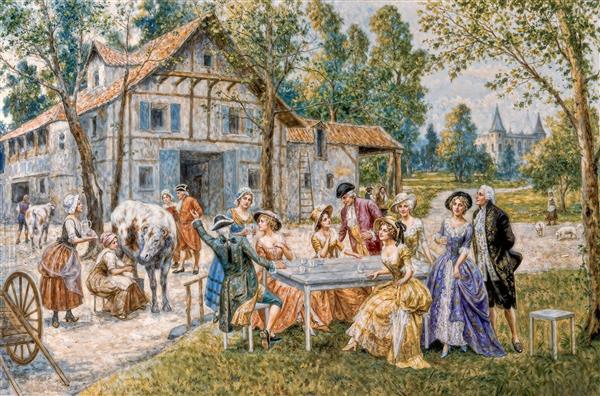 طرح نقاشی قدیمی اشراف‌زادگان در طبیعت برای پوستر دیواری پذیرایی، تالار پذیرایی و پرده تصویری شیک