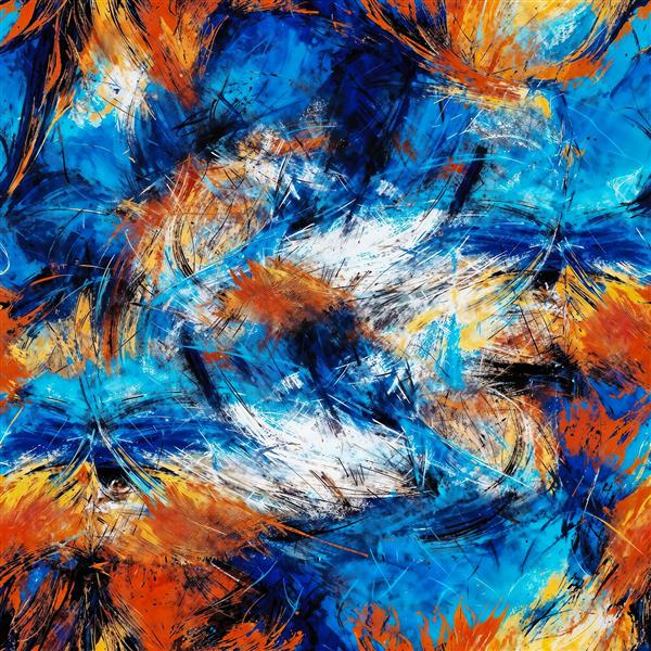 طرح نقاشی رنگ‌روغن انتزاعی با طیف آبی و نارنجی مناسب پوستر دیواری مدرن پذیرایی و اتاق کار