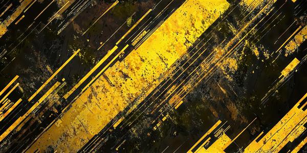 پوستر دیواری مدرن با خطوط مورب زرد و مشکی و بافت کهنه کاری شده برای دکوراسیون کافی شاپ و محیط های صنعتی