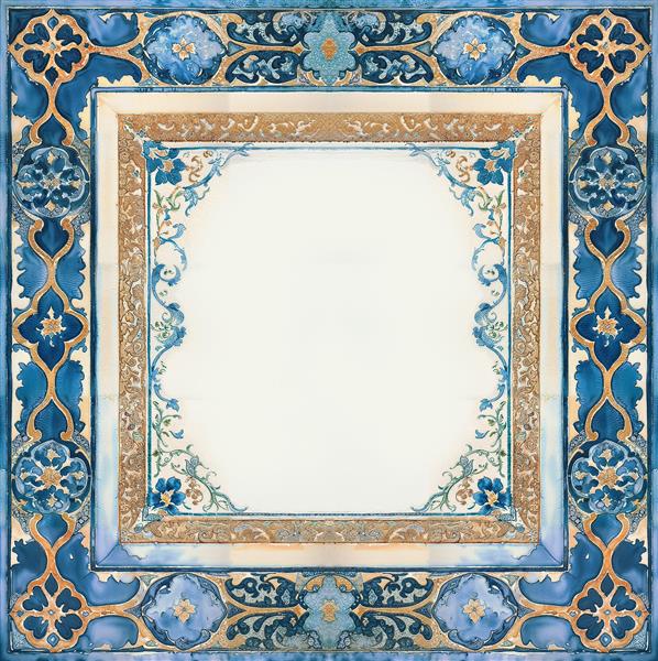 قاب تذهیب اسلیمی و سنتی ایرانی با رنگ آبی لاجوردی و طلایی برای چاپ روی بوم، تابلو دکوراتیو و حاشیه کتب نفیس یا دفترچه یادداشت