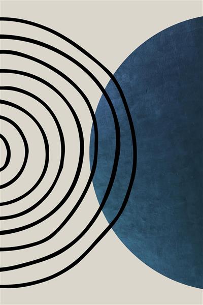 پوستر دیواری هنری دایره‌های انتزاعی و ماه سرمه‌ای مناسب دکوراسیون پشت تخت خواب و نشیمن‌های مینیمال