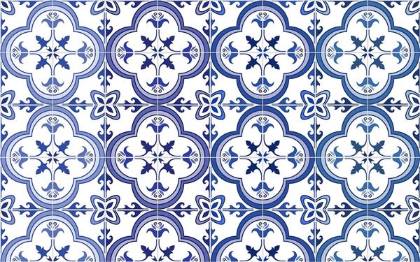 پوستر دیواری طرح کاشی اسلیمی آبی و سفید برای دکوراسیون حمام، سرویس بهداشتی و آشپزخانه‌های مدرن