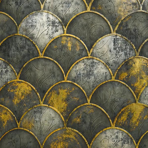 پوستر دیواری سه بعدی با طرح پولکی متالیک و بافت کهنه طلایی تیره ویژه دیوار پشت کاناپه و دکوراسیون اداری لوکس