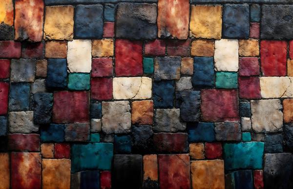 تصویر دیوار سنگی رنگارنگ با تم سنتی و روستیک برای پوستر دیواری کافه، رستوران و پشت تی‌وی (TV Wall)