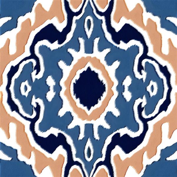 پوستر دیواری مدرن با طرح سنتی رنگ‌آمیزی شده با تناژ آبی و مسی مناسب برای فضای پشت تلویزیون و لابی هتل