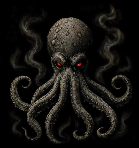 تصویر گرافیکی اختاپوس ترسناک با چشمان قرمز و دود ویژه چاپ روی تی‌شرت، هودی و پوسترهای گیم‌نت