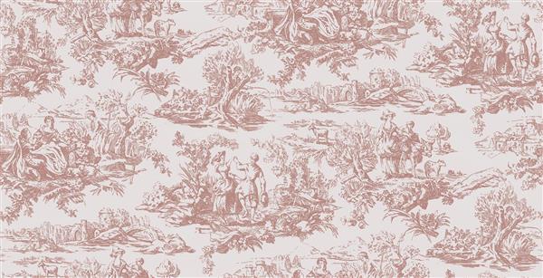 کاغذ دیواری کلاسیک فرانسوی با طرح منظره روستایی و فیگورهای اشرافی مناسب دکوراسیون اتاق خواب و ناهارخوری
