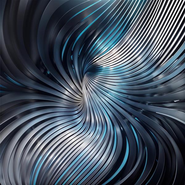 بک‌گراند گرافیکی سه‌بعدی با خطوط منحنی فلزی و نور آبی مناسب چاپ پوستر دیواری پشت تلویزیون و اتاق گیمینگ