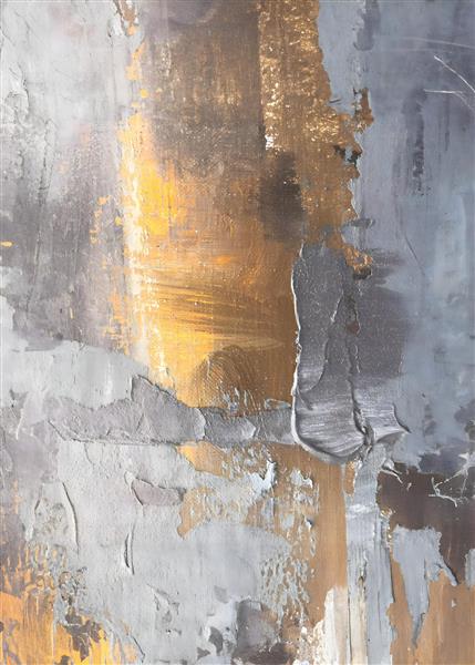 نقاشی انتزاعی با بافت رنگ روغن طوسی و طلایی ویژه پوستر دیواری ۳ بعدی و تابلوهای هنری مدرن در تالار و ویلا