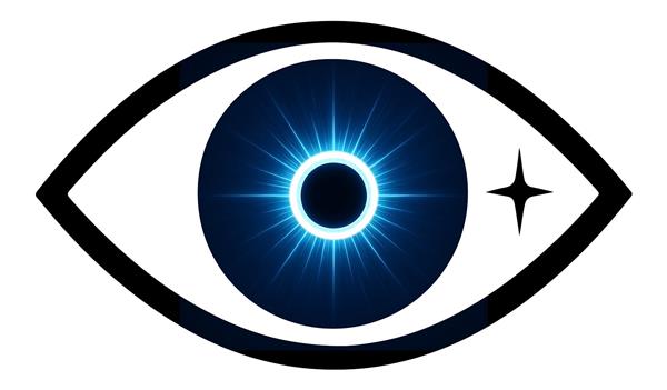 لوگو و نماد چشم دیجیتال با نور آبی درخشان ویژه دفتر فنی و مهندسی و شرکت‌های تکنولوژی برای چاپ روی شیشه و پوشه