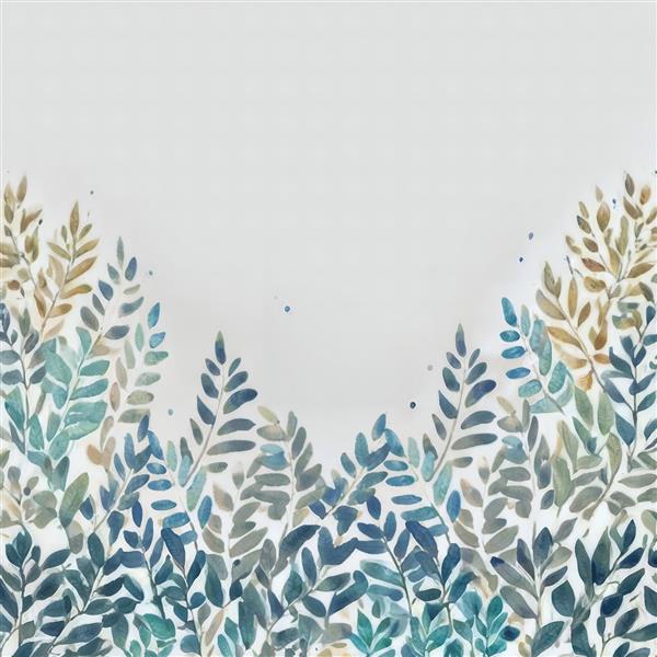 پوستر دیواری آبرنگی با طرح برگ‌های سبز و آبی ملایم ویژه دیوار پشت کاناپه، اتاق مستر و دکوراسیون مطب پزشکان