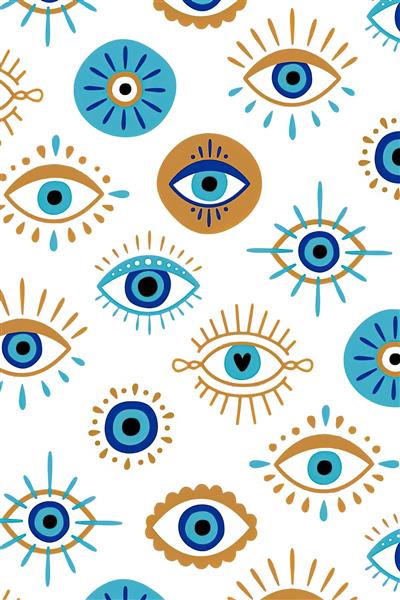 طرح گرافیکی چشم‌زخم با رنگ‌های آبی و طلایی مناسب پوستر دیواری اتاق کودک، ورودی منزل و چاپ روی کاور موبایل و لوازم تحریر