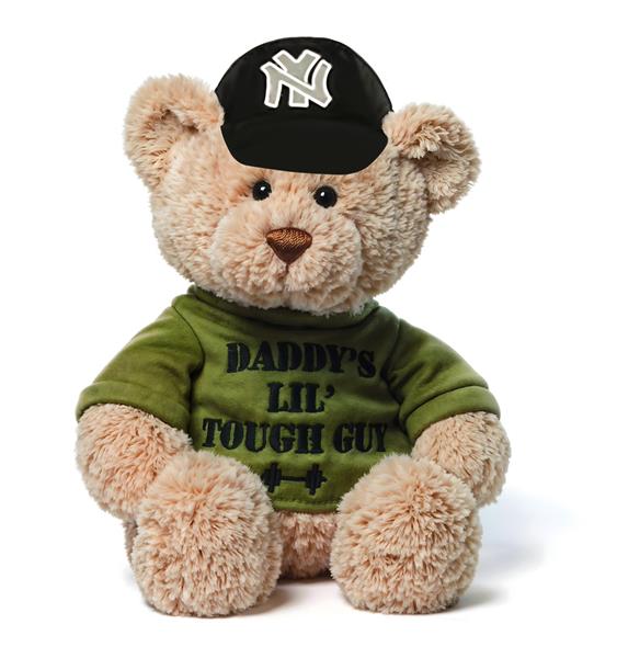 عروسک خرس تدی با کلاه نیویورک و تی‌شرت سبز برای پوستر دیواری اتاق کودک، مهدکودک و چاپ روی دفتر مشق و پوشه بچگانه