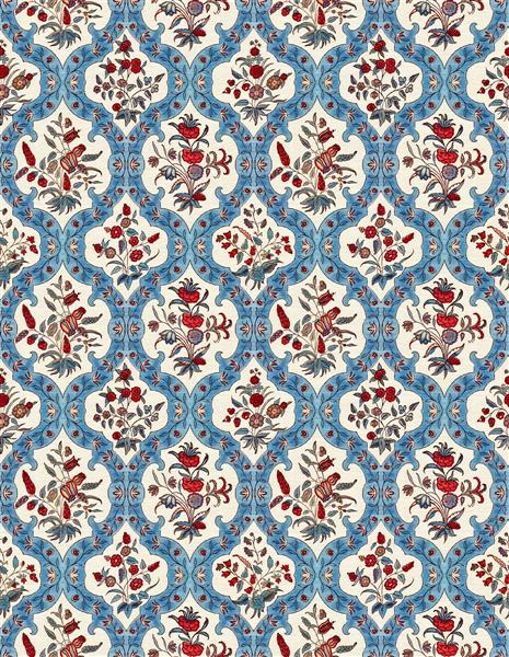 کاغذ دیواری گل‌گلی با نقوش بته‌جقه و طرح قالی سنتی برای دکوراسیون داخلی منازل، چاپ روی کوسن و روتختی و دکوراسیون کافه