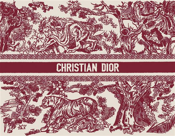 طرح لوکس برند کریستین دیور با فیگور ببر و درختان زرشکی مخصوص پوستر دیواری پشت تلویزیون، سالن‌های زیبایی و پوشه و دفترچه‌های فانتزی