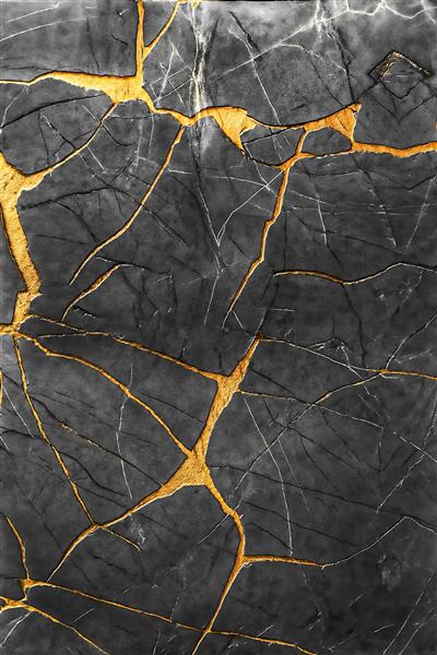 پوستر دیواری سنگ مرمر ذغالی با رگه‌های طلایی لوکس (کنتسوگی) مناسب فضای پشت تختخواب، لابی هتل و کانتر پذیرش