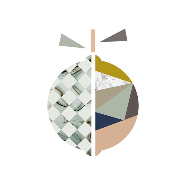 تصویر گرافیکی فانتزی میوه با بافت مرمرین و مثلث‌های رنگی ویژه پوستر دیواری کافی‌شاپ و محیط‌های هنری