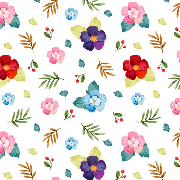 طرح آبرنگی گلهای رنگارنگ و ظریف مناسب چاپ پرده و روتختی اتاق خواب بزرگسال و کاغذ دیواری کلاسیک برای خانه‌های دلباز