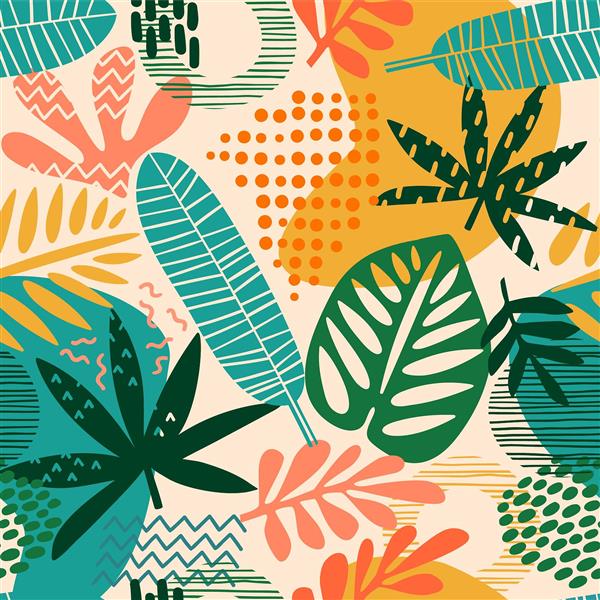 پوستر دیواری فانتزی با طرح برگ‌های استوایی و اشکال هندسی رنگارنگ برای اتاق خواب نوجوان و مهدکودک و چاپ روتختی