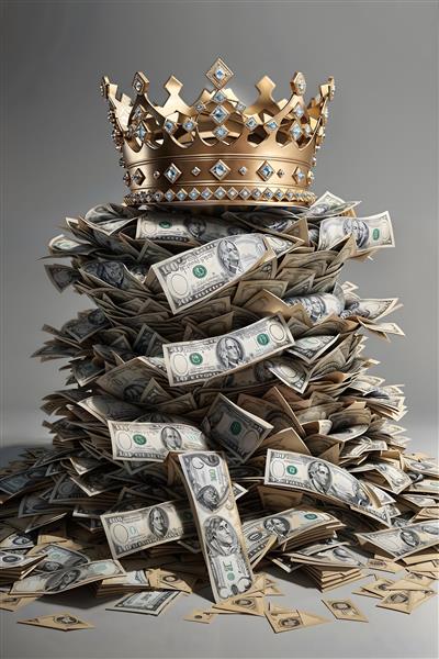 پوستر دیواری لوکس انباشته از دلار با تاج پادشاهی طلایی برای دکوراسیون اتاق مدیریت و هتل