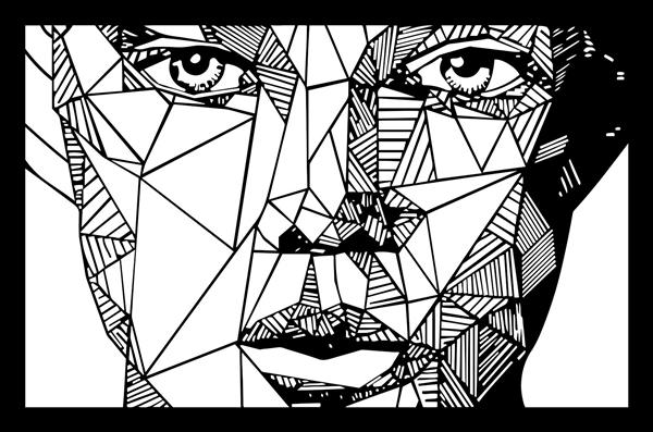 نقاشی خطی و هندسی چهره انسان به سبک کوبیسم برای تابلوهای مدرن و پوستر سه بعدی فضاهای اداری