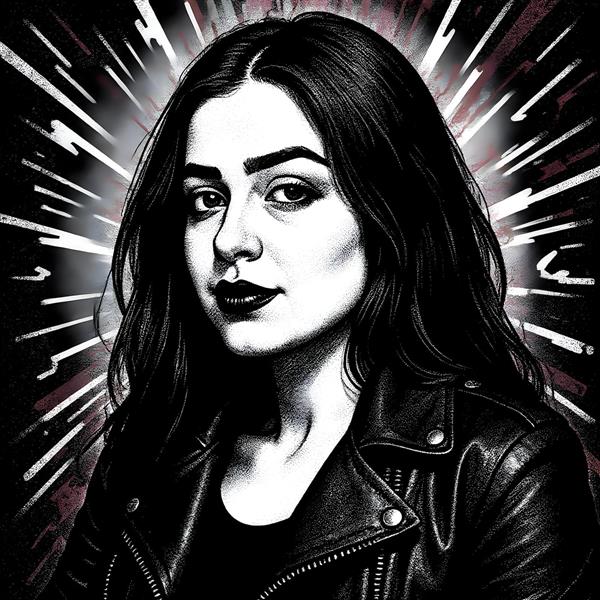 طرح گرافیکی سیاه و سفید چهره دختر با کت چرم ویژه چاپ روی بوم، کوسن و تابلو دکوراتیو اتاق جوانان