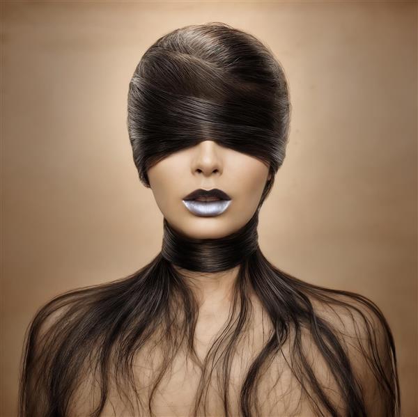 پوستر دیواری خاص چهره زن با آرایش نقره‌ای و موهای تنیده شده برای دکوراسیون سالن‌های زیبایی و آرایشگاه لوکس