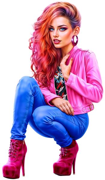 مدل فشن دختر جوان با موهای صورتی و استایل مدرن مناسب چاپ پوستر دیواری اتاق خواب دخترانه، تابلوی دکوراتیو آرایشگاه زنانه و پوستر دیواری لوکس مزون لباس