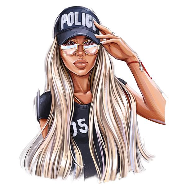 کاراکتر دختر پلیس با عینک و کلاه مشکی ویژه چاپ روی ماگ، تیشرت و پوستر اتاق نوجوان