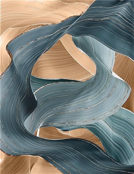 موج‌های انتزاعی مدرن با تم رنگی نسکافه‌ای و آبی تیره برای چاپ پوستر دیواری پذیرایی و روتختی بزرگسال