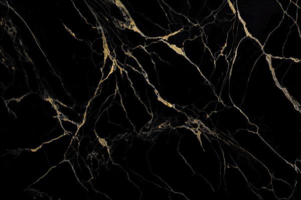 تصویر باکیفیت سنگ مارکینا مشکی با رگه‌های طلایی متقاطع ویژه چاپ پوستر دیواری عریض، تایل دکوراتیو و دیوار شاخص در معماری داخلی