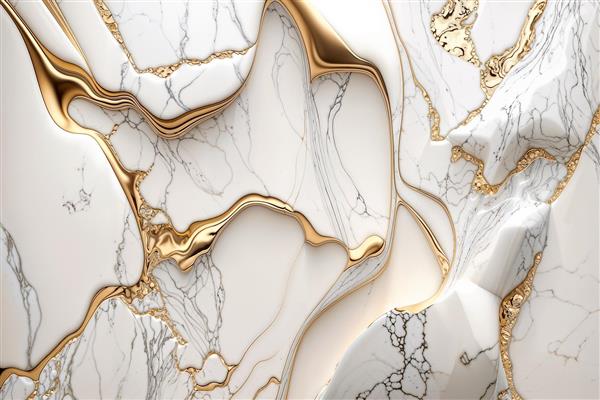 طرح سنگ مرمر مدرن با لایه‌های برجسته طلایی و سفید مخصوص پوستر دیواری سه بعدی پذیرایی و پنل‌های دکوراتیو دیواری لوکس