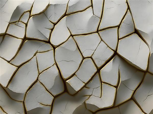 دیوارپوش سه بعدی طرح کویر و ترک‌های طلایی برای دکوراسیون خاص پشت تختخواب و دیوارهای کانونی