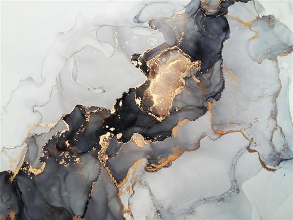 طرح تکنیک آبستره الکل اینک با طیف خاکستری و طلایی جهت چاپ روی کوسن و پرده سالن پذیرایی