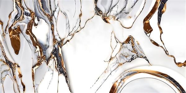 پوستر دیواری مدرن انتزاعی با رگه‌های طلایی و مشکی روی زمینه سفید مخصوص سالن‌های لوکس و لابی