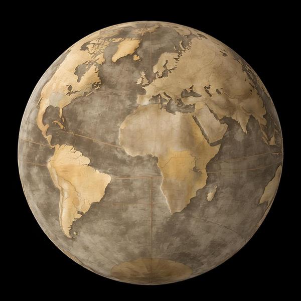 طرح کره زمین با استایل قدیمی و آنتیک مناسب برای پوستر دیواری اتاق مطالعه، دفتر کار و کتابخانه