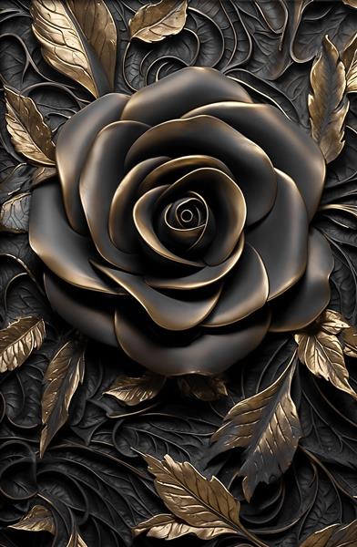 طرح سه بعدی گل رز مشکی با لبه‌های برنزی و طلایی برای پوستر دیواری اتاق مستر و آرایشگاه‌های زنانه