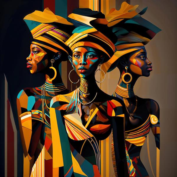 نقاشی انتزاعی زنان آفریقایی با رنگ‌های زنده و هندسی ویژه چاپ روی بوم، کوسن و پوسترهای دکوراتیو خاص
