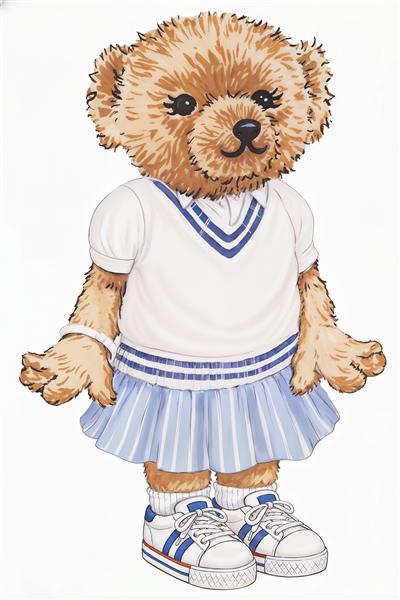 کاراکتر خرس عروسکی شیک‌پوش با لباس ورزشی ویژه چاپ روی تیشرت، پرده اتاق پسرانه و پوستر دیواری فانتزی